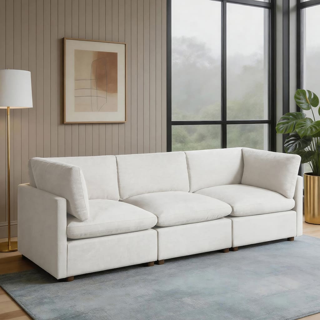 Solara 103.5" Chenille Living Room Sofa with Reversible Cushions