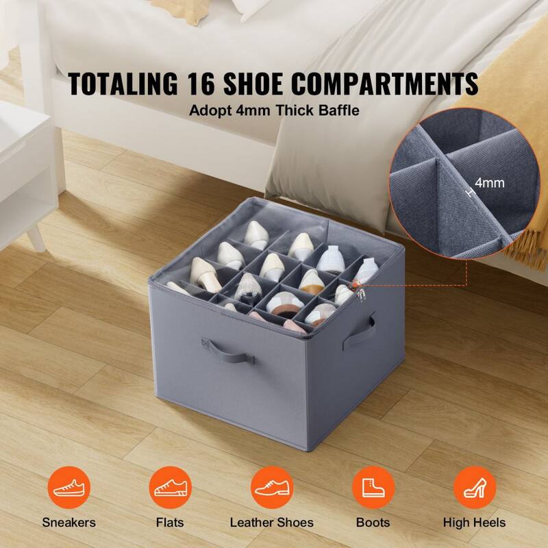 Under Bed Shoe Organizer with Dividers and Clear Cover for Storage - 17 x 17 x 12.4 in