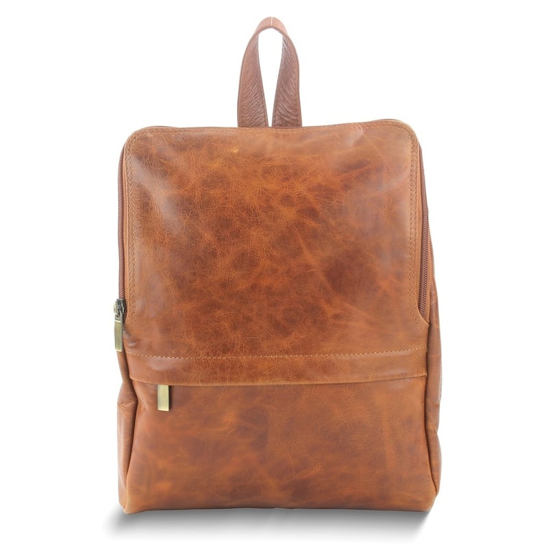 Curata Tan Distressed Leather Zip Closure Frisco Backpack