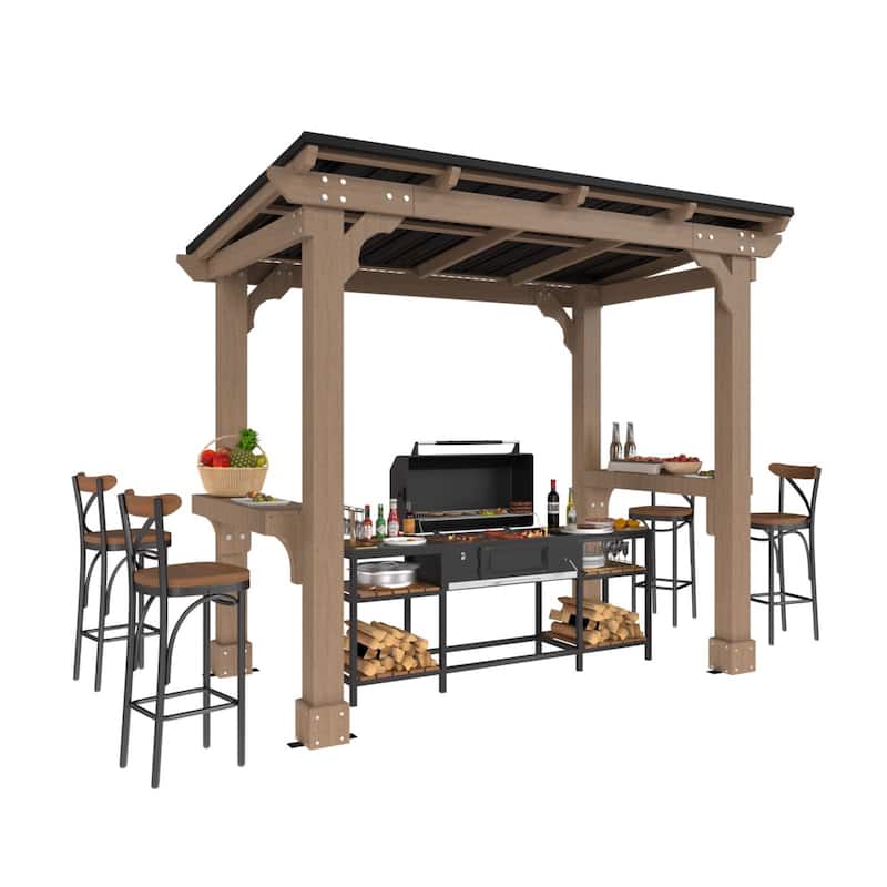 VEIKOUS Wood BBQ Grill Gazebo with Steel Roof for Patio Garden Backyard and Lawn