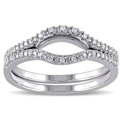 Miadora Sterling Silver 1/10ct TDW Diamond Open-circle Wedding Band Set