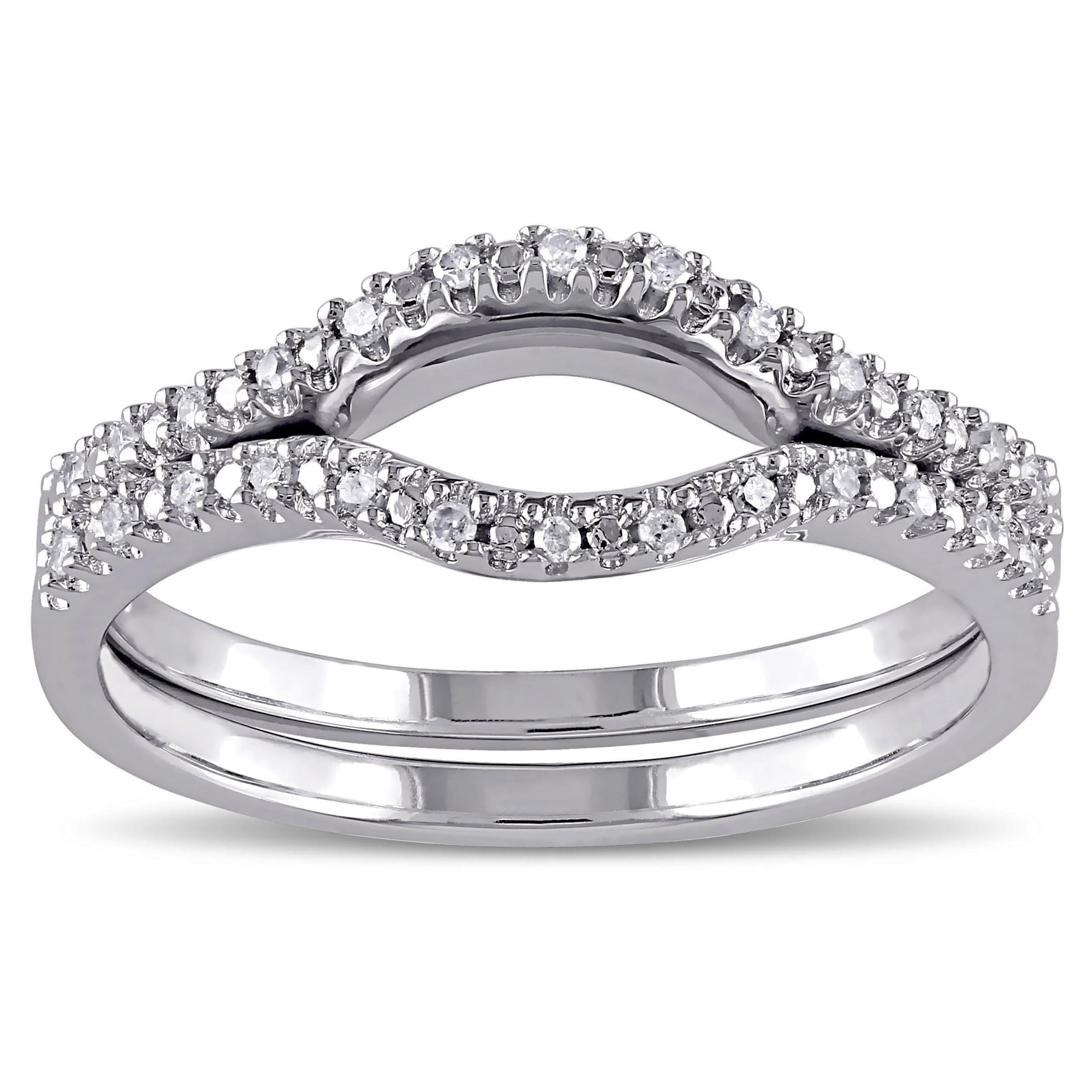 Miadora Sterling Silver 1/10ct TDW Diamond Open-circle Wedding Band Set