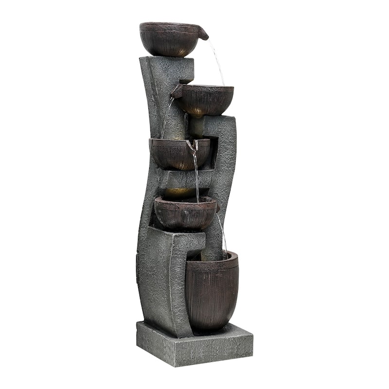 43.7-inch H Outdoor Garden Fountain with LED Lights 5-Tier Waterfall