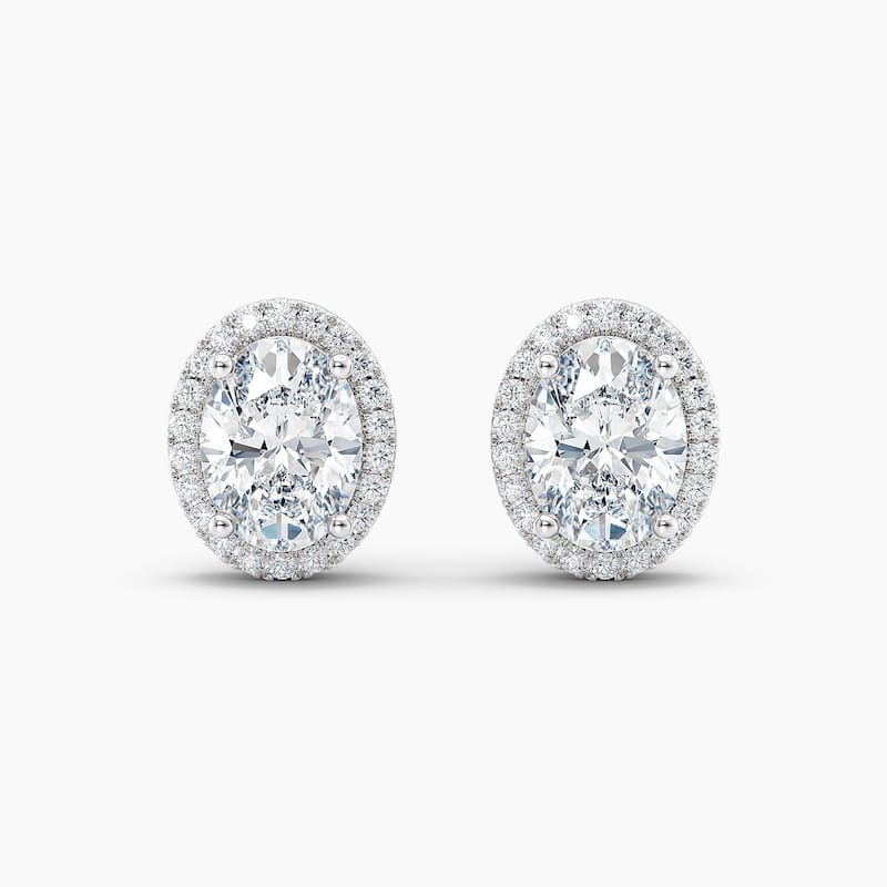 Auriya 14k Gold Lab Grown Halo Oval Diamond Stud Earrings 0.50 to 8.00 ct. tw. Push-Back (F-G VS) - White - White - 2.32ct. tw.