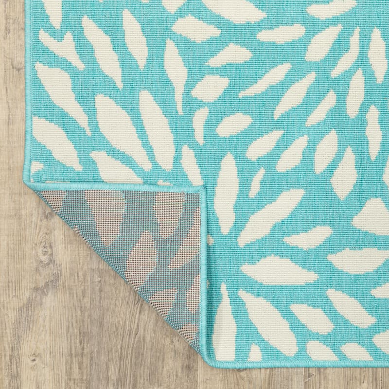 Style Haven Martinique Floral Petals Indoor Outdoor Aqua/ Off-White Area Rug