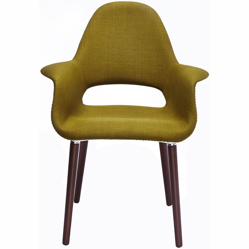 Organic Upholstered Fabric Modern Armchair with Dark Brown Wooden Legs for Dining Room Office or Accent Lounge Side Chair