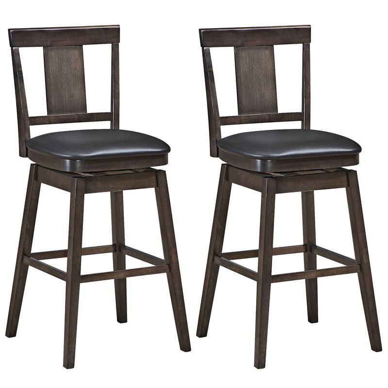 Swivel Bar Stool 29 inch Upholstered Pub Height Bar Chair with Rubber - Dark Grey - 2PCS - Set of 2