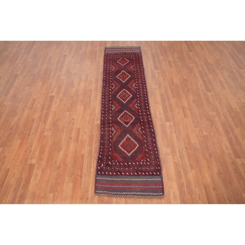Hand Knotted Oriental 100% Wool Carpet Traditional Tribal Red Balouch Runner Rug - 8' 4'' X 2' 1''