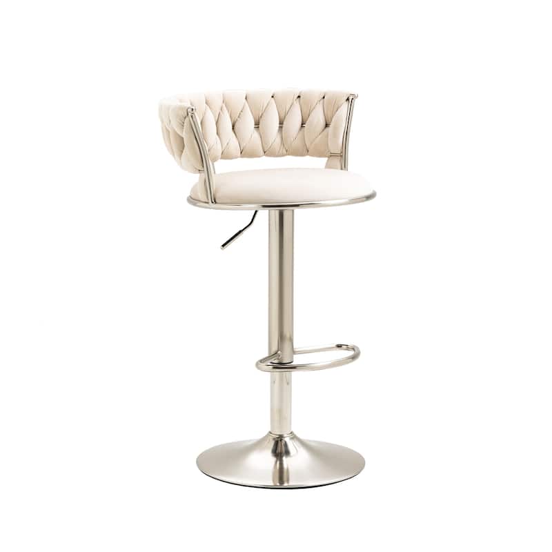 Velvet Swivel Adjustable Height Bar Stools With Sliver Footrest(set of 2)