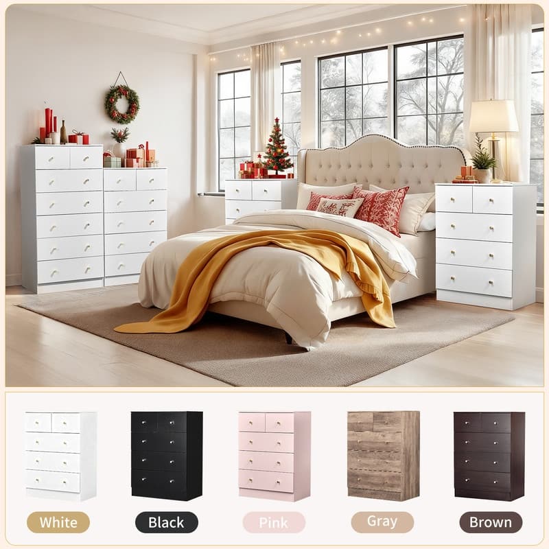 5-Drawer Dresser For Bedroom And Chest Of Drawers With Sturdy Construction Wood Storage Organizer For Closet