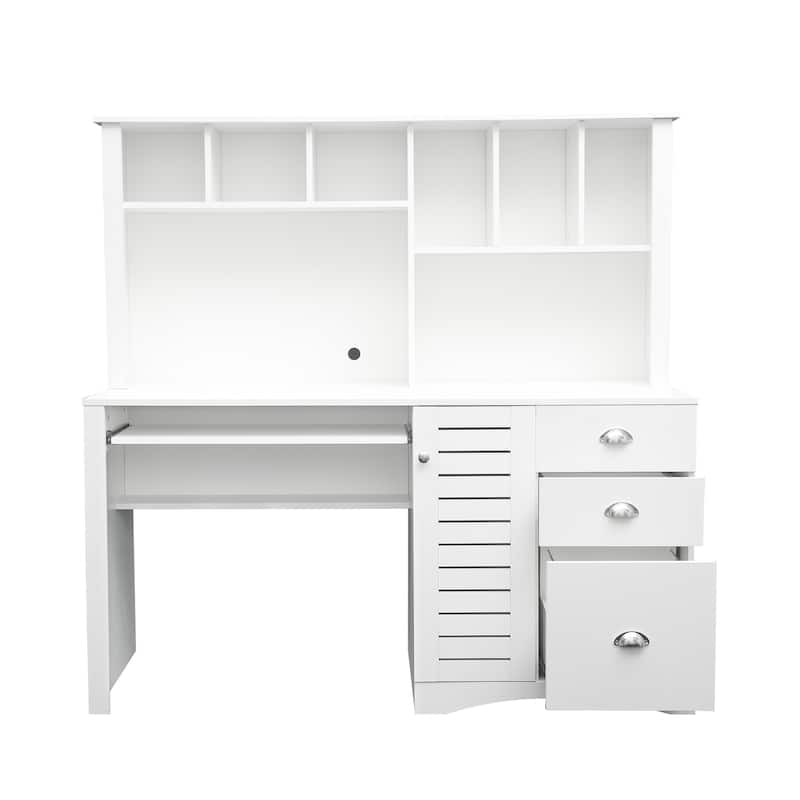 Spacious Home Office Computer Desk with Hutch, 2-Tier Shelf & 3 Drawers