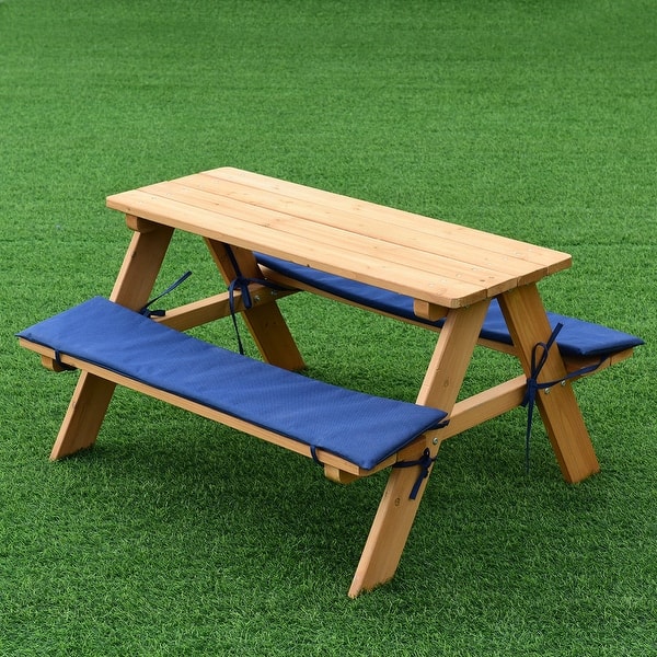 Costway Kids Wooden Picnic Table Bench Set Childrenoutdoor Garden Yard Beach W Cushion As Pic Overstock 22546827