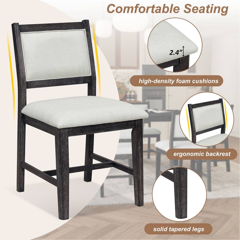 7-Piece Retro Farmhouse Dining Table Set, 59.8" Wood Rectangular Table with 6 Upholstered Chairs for Dining Room