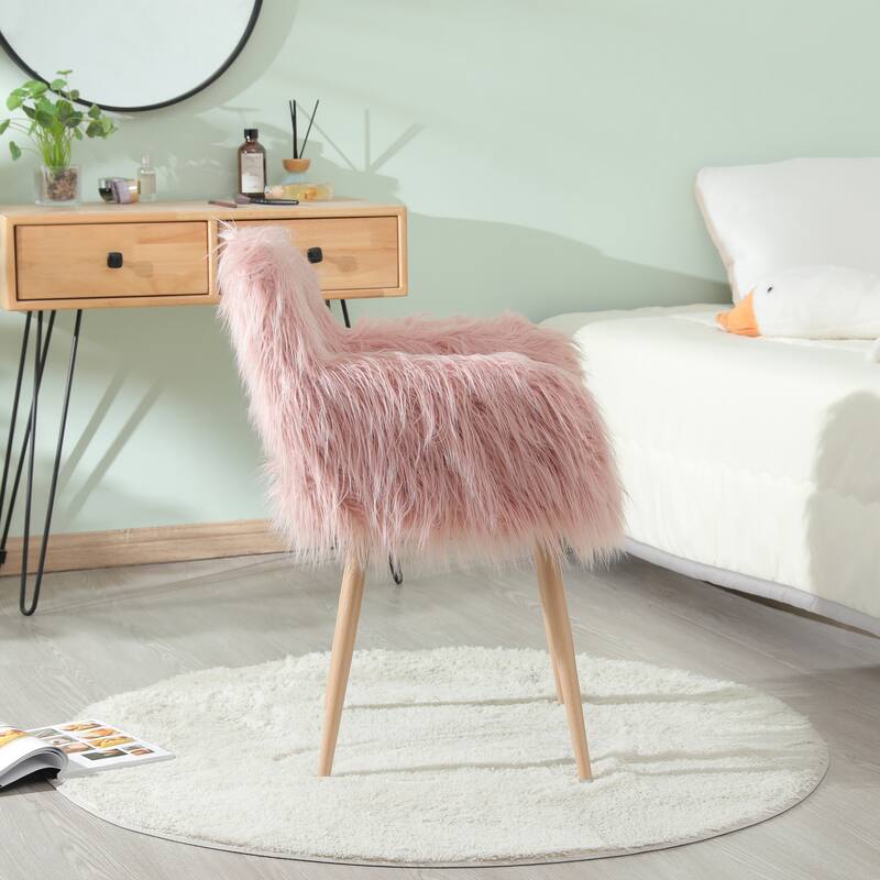 Faux Fur Upholstered Make-up Chair Side Dining Chair with Metal Leg