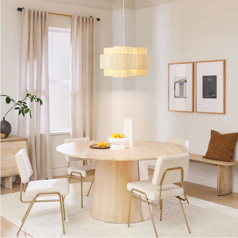 1-Light Bohemian Coastal Hand-Woven Off-White Cotton Thread Drum Chandelier for Bedroom, Porch