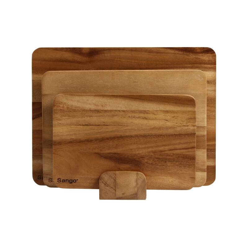 Sango Atelier Acacia Wood 3-Piece Cutting Board Set with Stand- Kitchen Chopping Boards for Meat, Vegetables & Charcuterie - Brown- With Stand