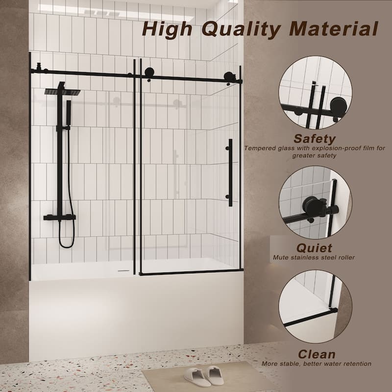 60 "W x 60" H Frameless Shower Door with Stainless Steel Handle - 60'' x 0.31'' x 60''