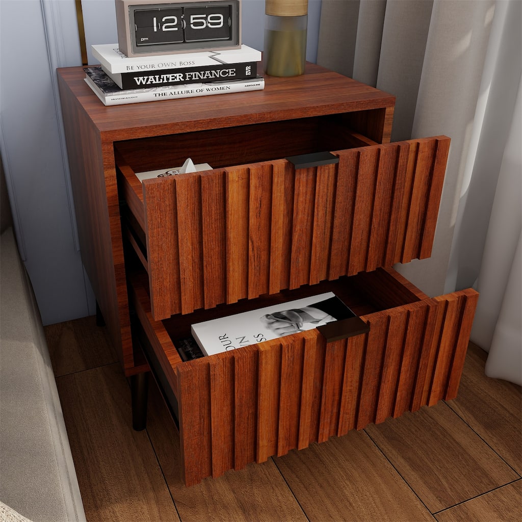 Wood Nightstand with 2 Drawers and Legs