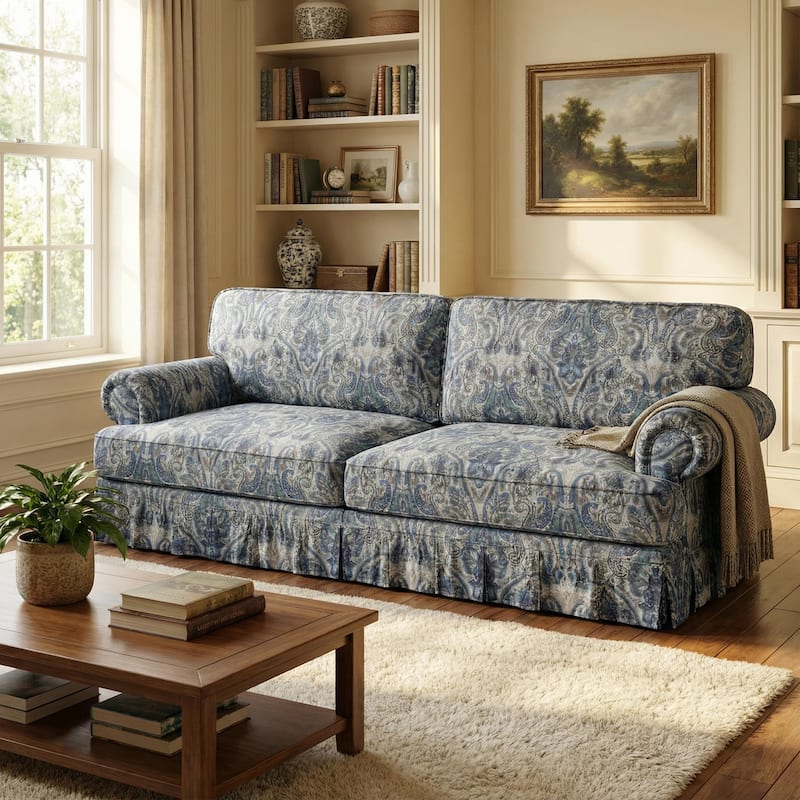 Homy Casa 3/4-Seater Chenille Cloud Sofa with Rolled Arms & Pleated Skirt, Extra Deep Seat, Multiple Colors