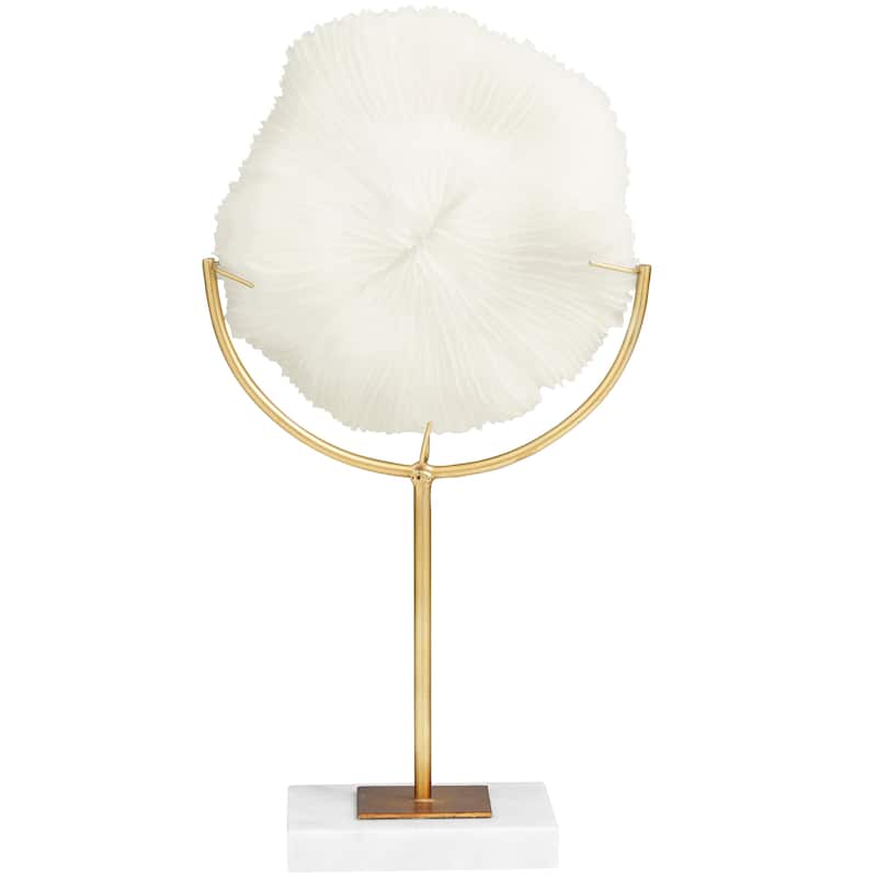 Cream Polystone Handmade Coral Sculpture with Marble Base