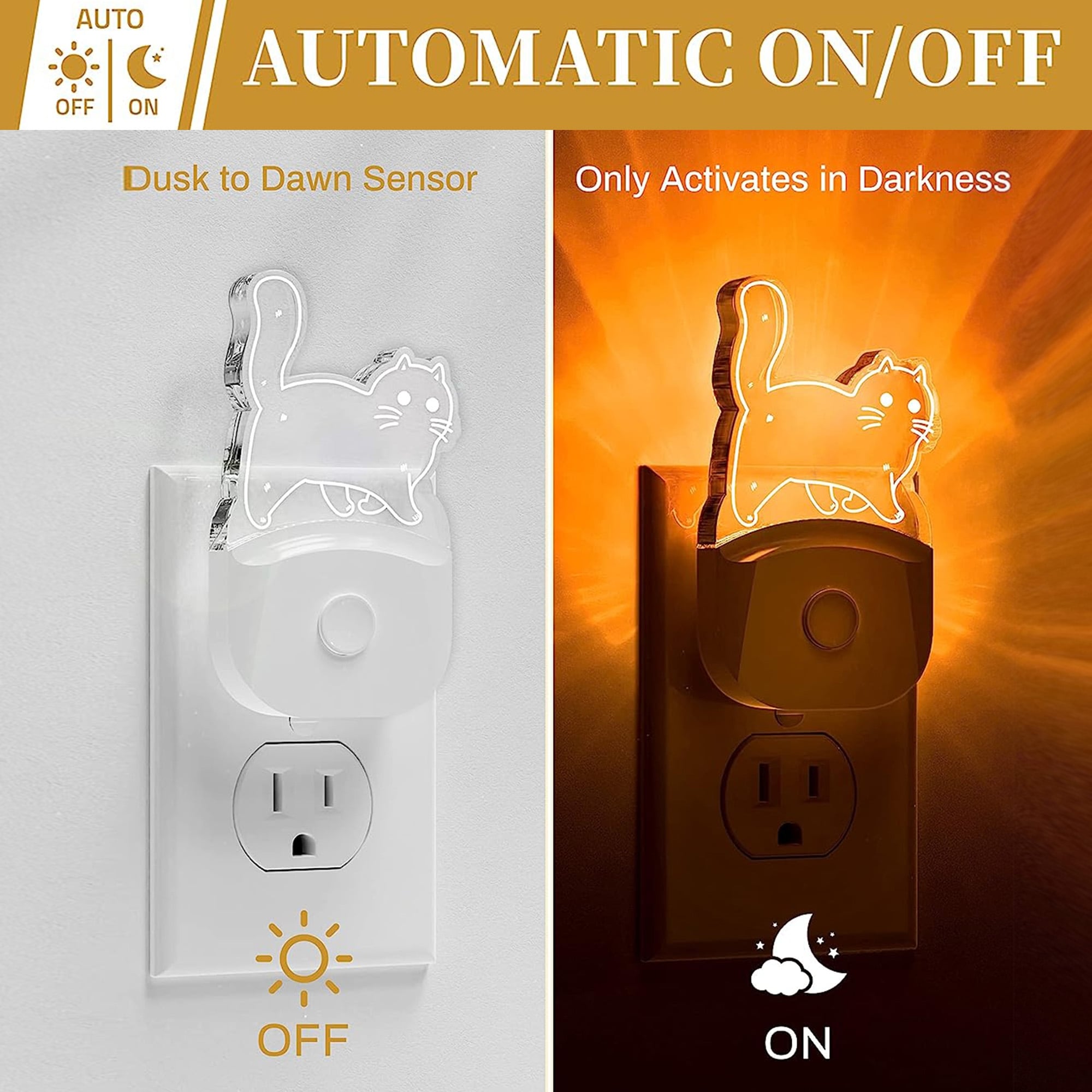 2 Pack Cat Plug In Dusk-To-Dawn Sensor Night Light Color-Changing