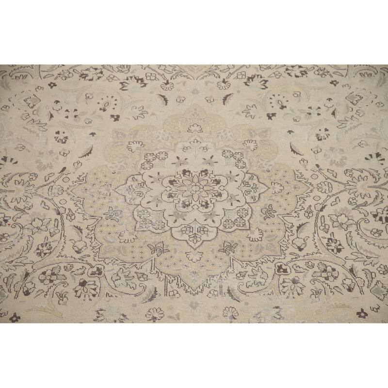 Hand Knotted Oriental 100% Wool Carpet Traditional Floral Beige & Ivories Tabriz Area Rug - 12' 8'' X 9' 9''
