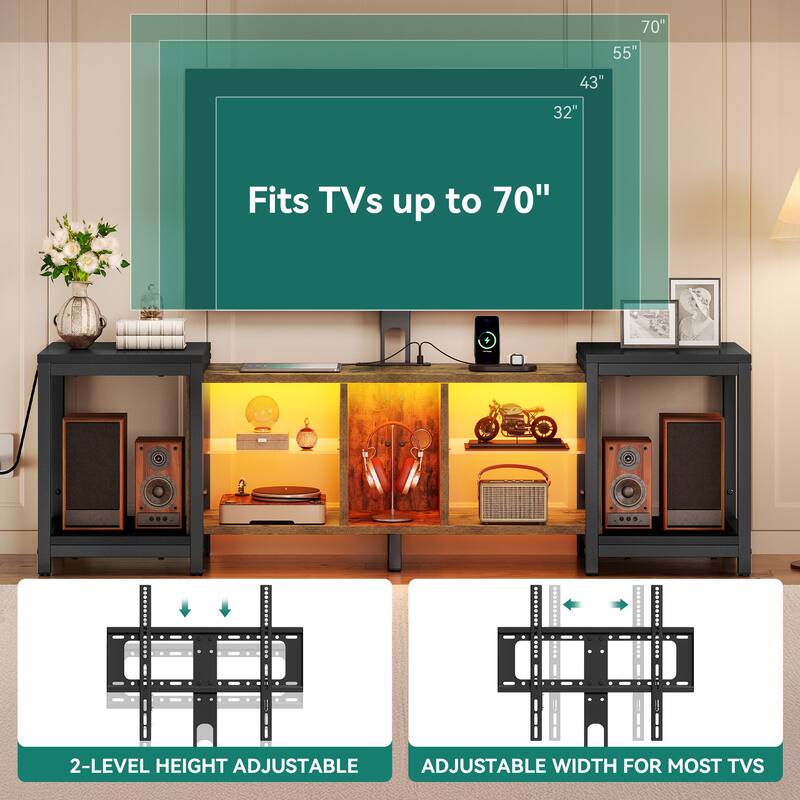 Moasis 67" LED TV Stand with Mount and Power Outlet Extendable Entertainment Center for Living Room