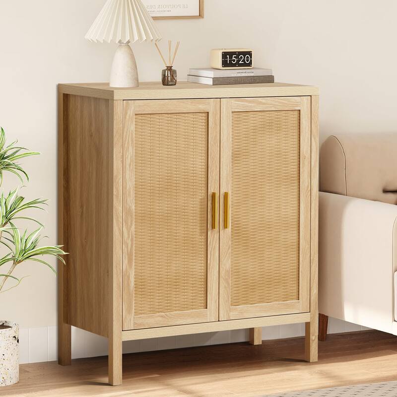 29in.W Wooden 2-Door Sideboard Buffet Cabinet With Storage - Natural