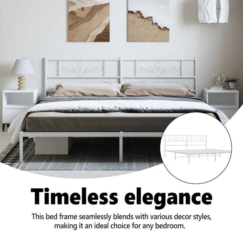 vidaXL 12 Inches White California King Metal Bed Frame No Mattress - 86.2" x 73.6" x 35.4"
