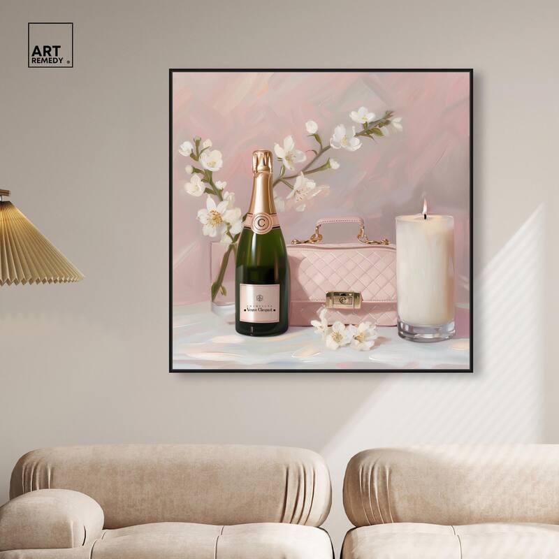 Pink Purse Champagne and Candle Canvas by Art Remedy