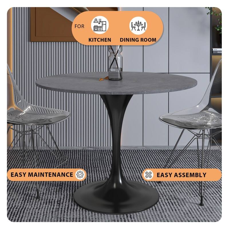 Verve Dining Table with a 36" Round Stone Tabletop in Black Steel - 35.43