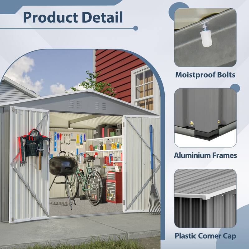 10X8 FT Outdoor Metal Storage Shed, with Lockable Doors, Tool Shed - 10X8 FT