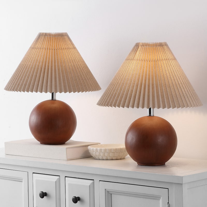 SAFAVIEH Couture Rory, 17-inch, Resin Table Lamp (Set of 2) - 15"W x 15"D x 17"H - Dark Walnut