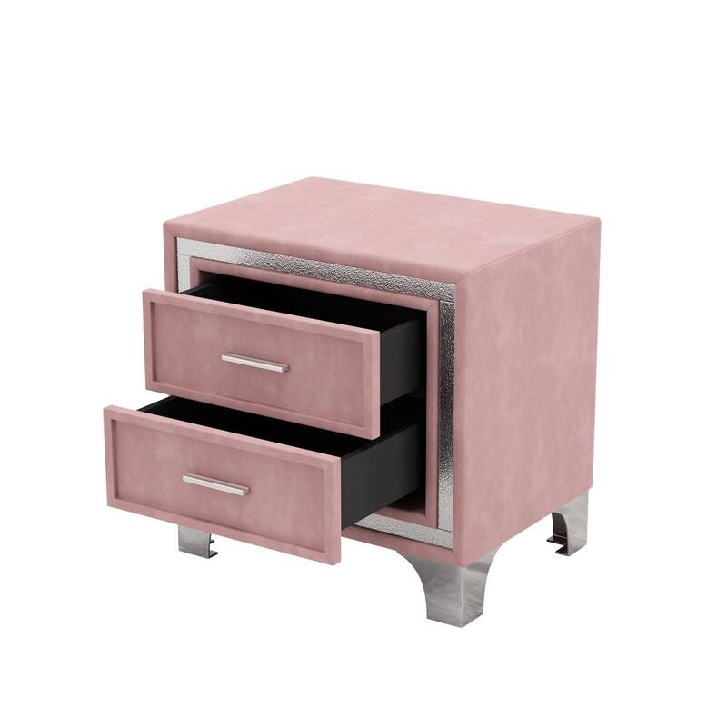 2-Drawer Nightstand with Metal Legs for Bedroom