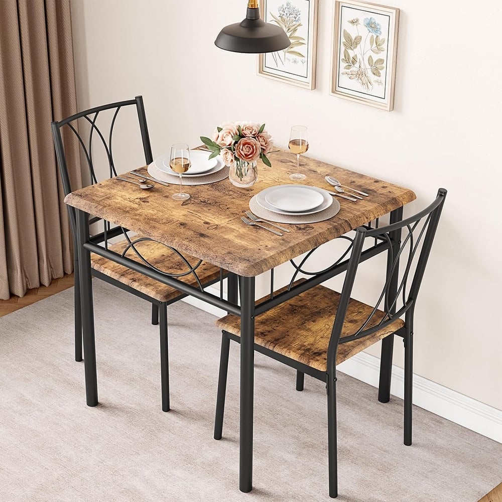 Dining Table and Upholstered Chairs Set 2, Metal Frame Compact Dining