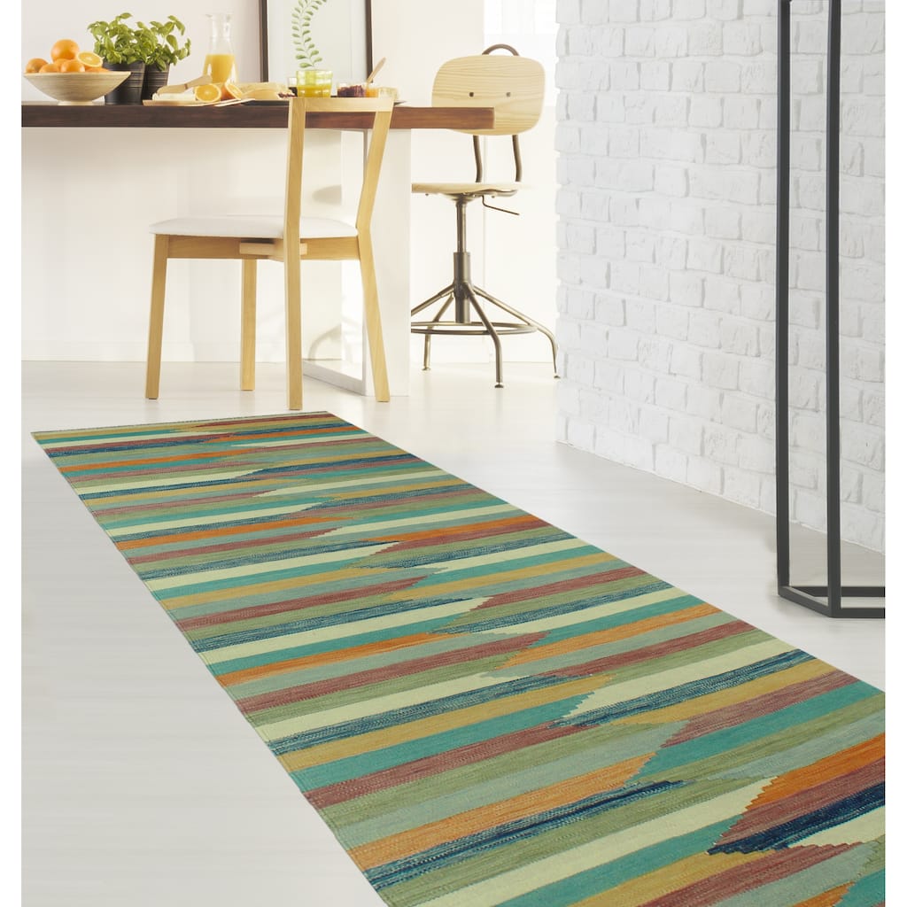 Winchester Flatweave Aliana Blue/Green Runner - 3'3" x 12'10"