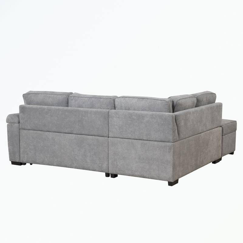 Modern 2 in 1 Pull Out sofa bed L Shape Couch with Storage Ottoman