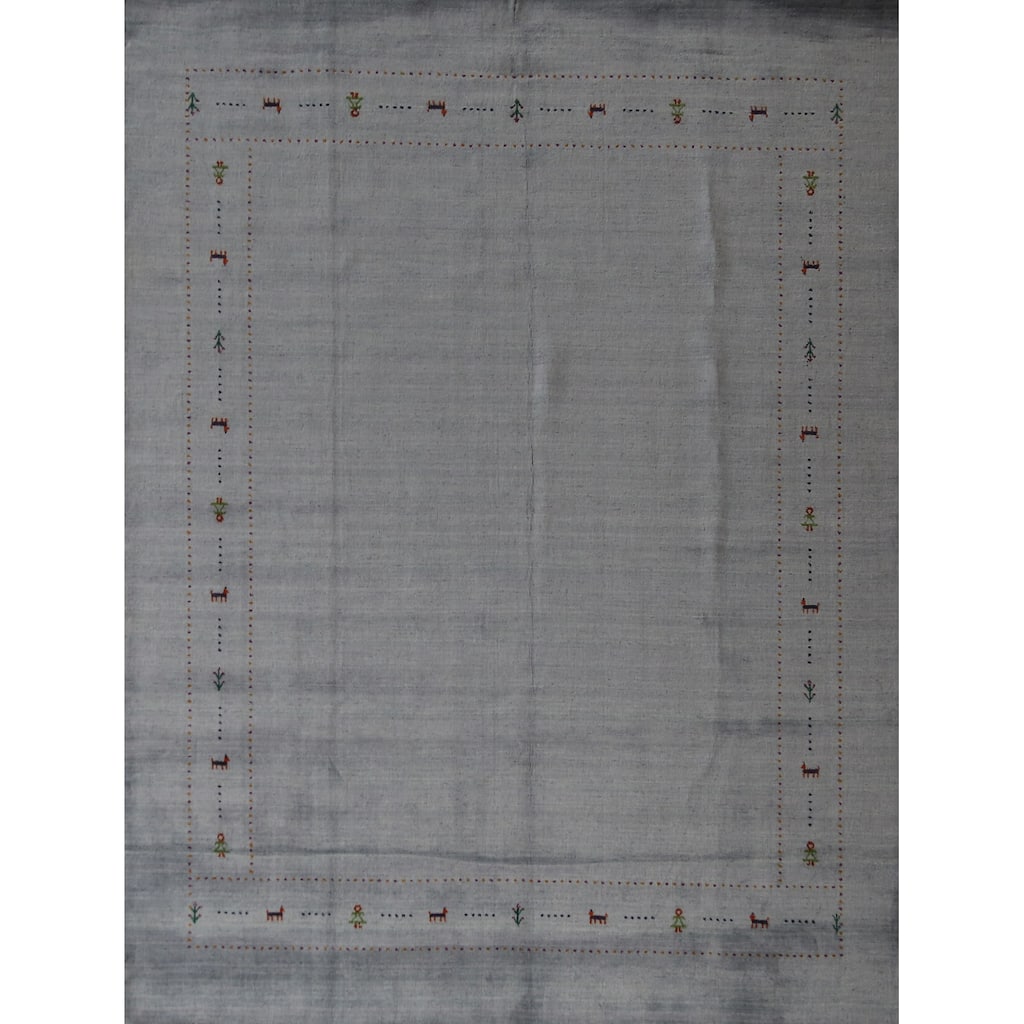 Hand Knotted Oriental 100% Wool Carpet Tribal Animal Pictorial Greys & Charcoal Gabbeh Area Rug - 9' 9'' X 7' 11''