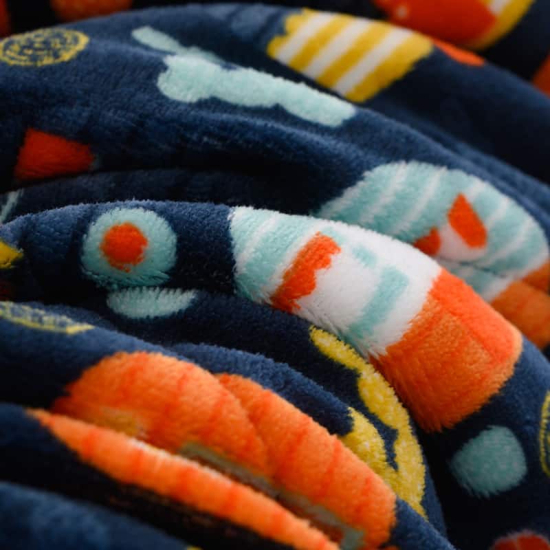 HomeRoots 50" X 60" Blue Orange and Yellow Velvet Quilted Plush Throw Blanket
