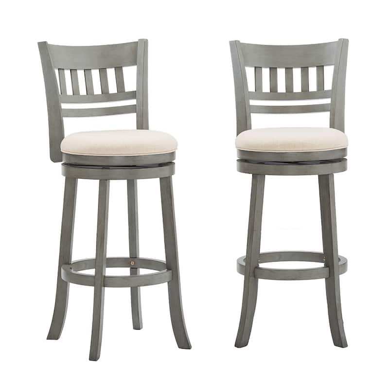 Rovinj Lattice Back 29"H Swivel Bar Stool - Lattice-Back - Antique Grey Finish-Beige Linen-Lattice