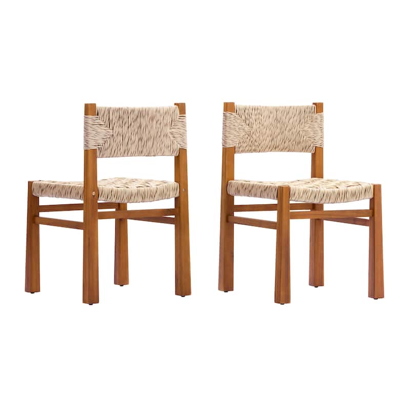 Christopher Knight Home - Acacia Wood Outdoor Patio Dining Chairs with Wicker Seat (Set of 2)
