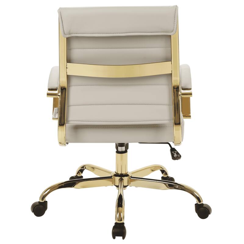 Benmar Ergonomic Leather Office Chair with Lumbar Support, Gold Steel Frame, Adjustable Height, Tilt Lock, & Smooth Casters