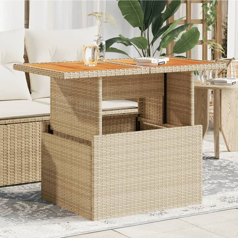 vidaXL Patio Table Rectangular Backyard Garden Poly Rattan and Acacia Wood - 39.4 x 21.7 x 28.7 in - Beige-wood