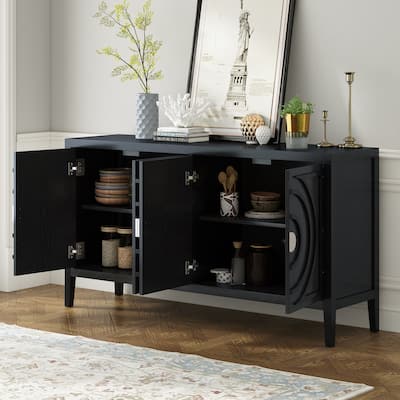Sideboard Storage Cabinet Console Table w/ Adjustable Shelves, Black
