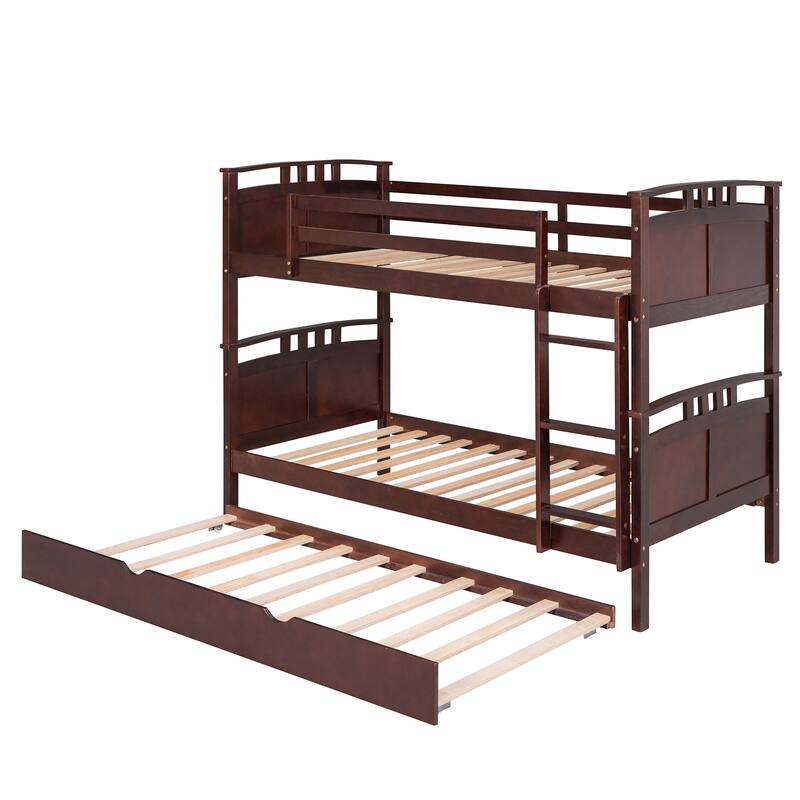 Twin Over Twin Pine Bunk Bed with Twin Size Trundle, Equipped with