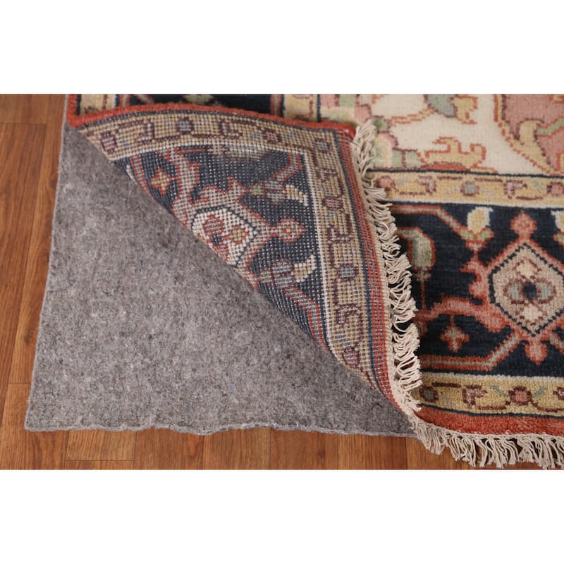 Geometric Heriz Serapi Area Rug Hand-Knotted Orange Wool Carpet - 9'11" x 13'3"