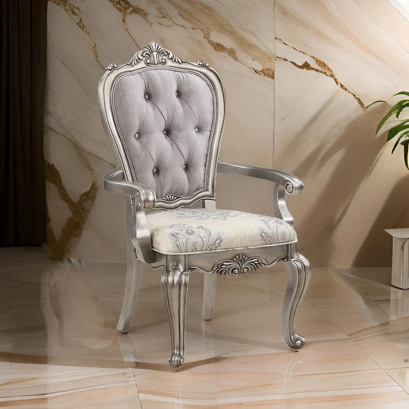Aria 27 Inch Side Dining Chair Set of 2, Velvet, Antique Platinum Tone