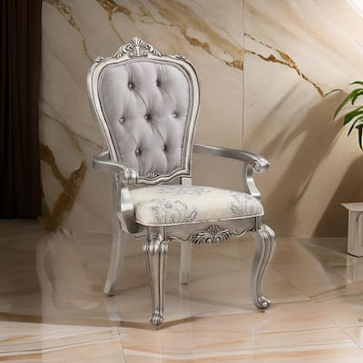 Aria 27 Inch Side Dining Chair Set of 2, Velvet, Antique Platinum Tone