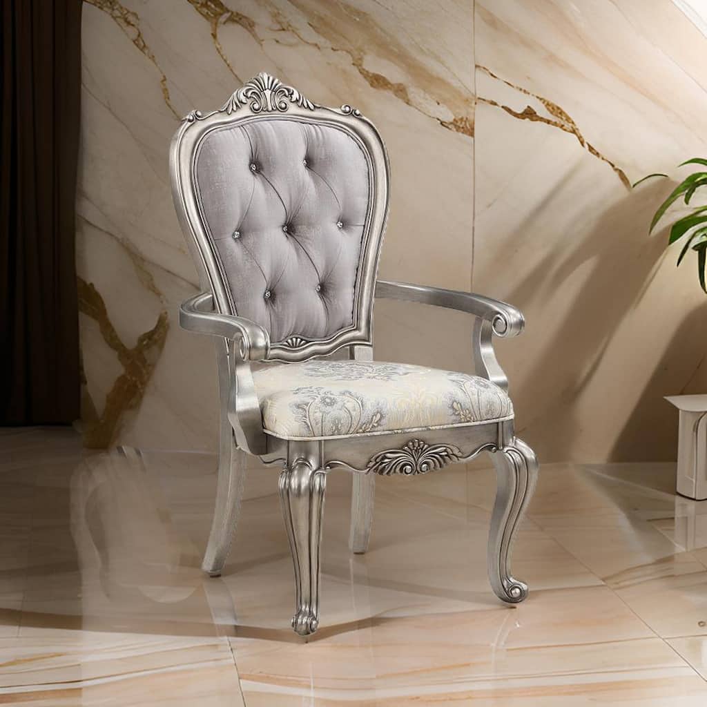 Aria 27 Inch Side Dining Chair Set of 2, Velvet, Antique Platinum Tone
