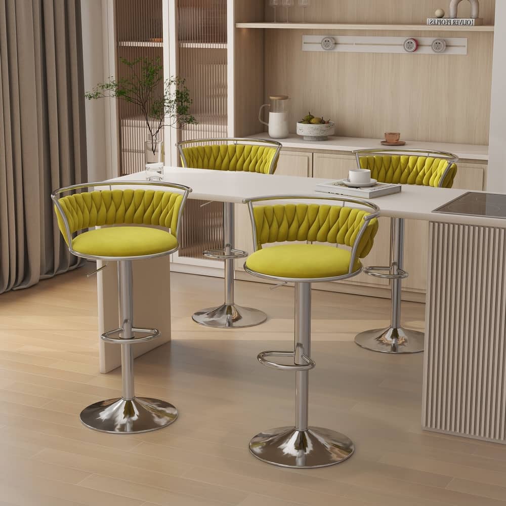 Modern Velvet 26" Adjustable Swivel Bar Stools (Set of 4)